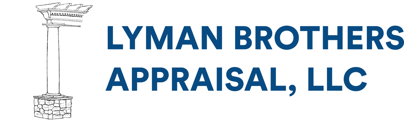 lyman brothers appraisal llc logo with blue letters